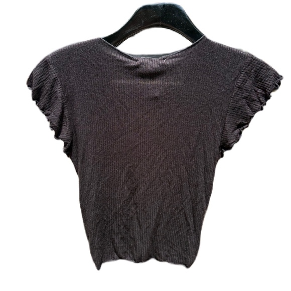 Antistar ruffle short sleeve ruched crop top black Small - Picture 2 of 15